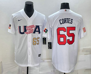 Mens USA Baseball #65 Nestor Cortes Number 2023 White World Classic Stitched Jerseys
